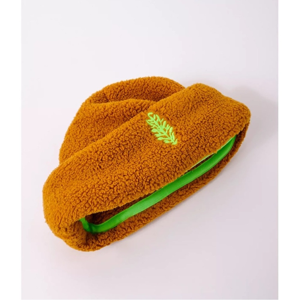 Women's Orange Fleece Hat with Green Accent